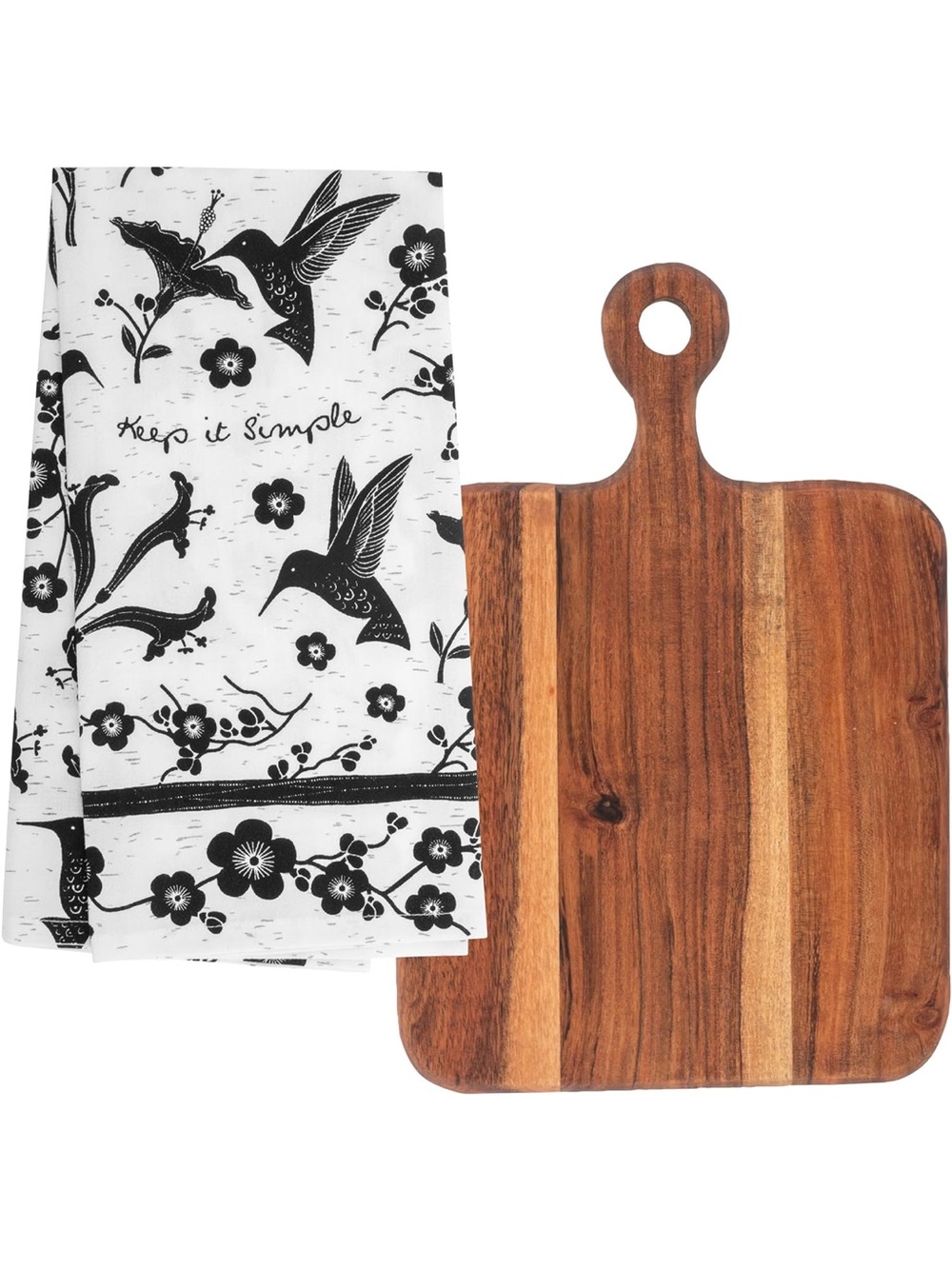 Karma Tea Towel & Acacia Wood Cutting Board, 100% Cotton Hand Towel Hummingbird